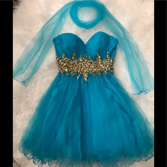 turquoise and gold dress